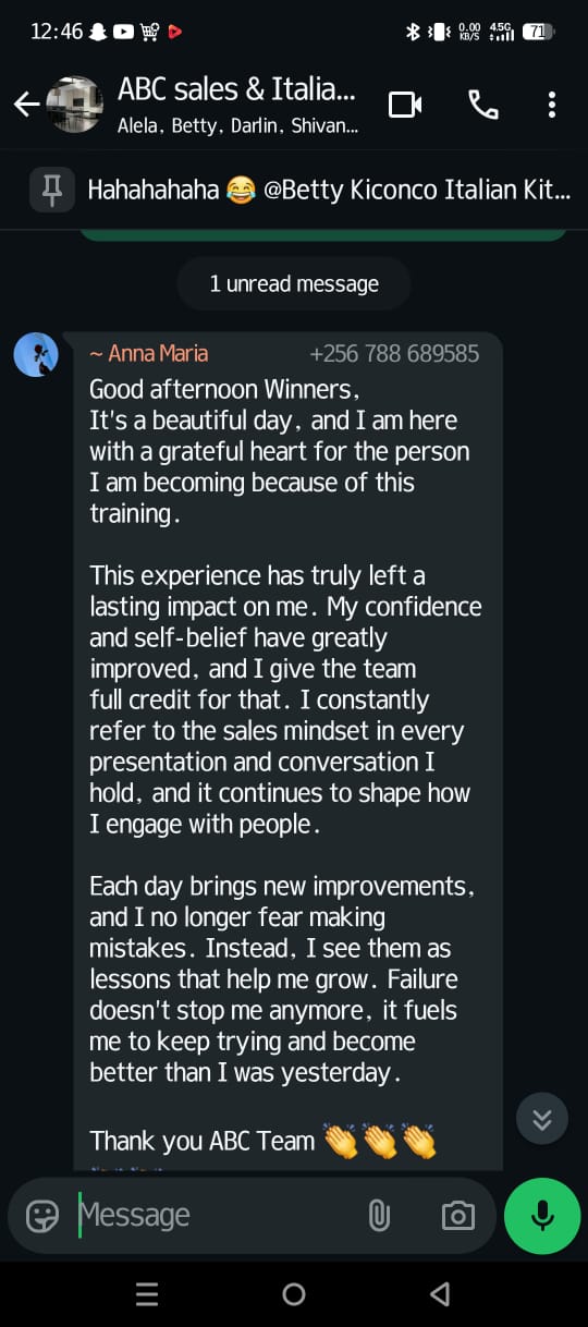 WhatsApp message from client